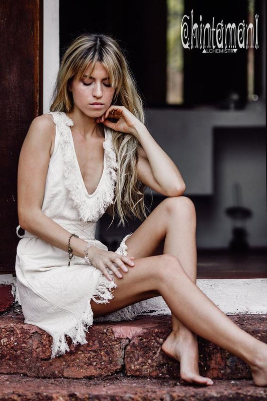 Deep V Fringe Mini Dress