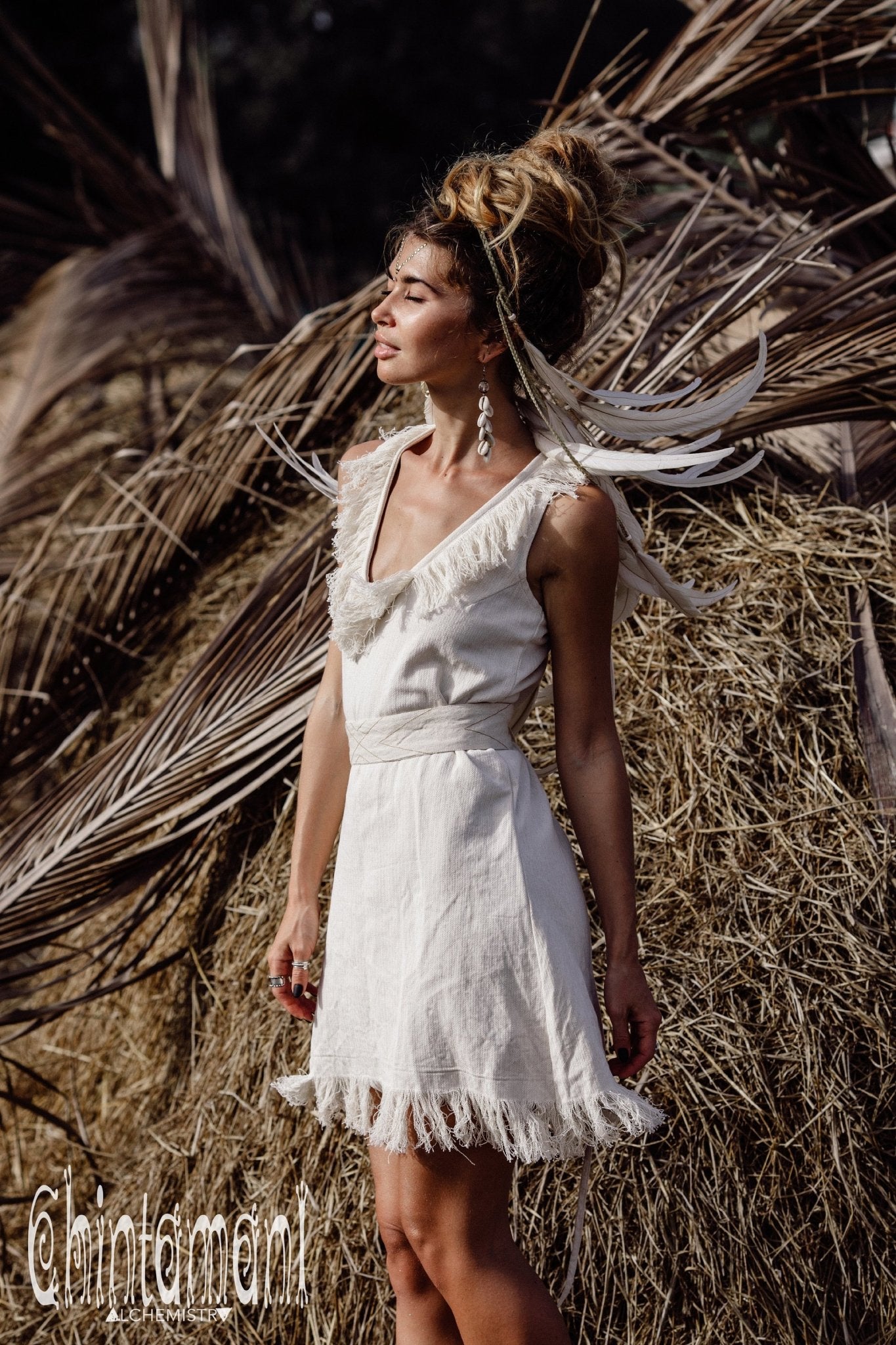 Deep V Fringe Mini Dress