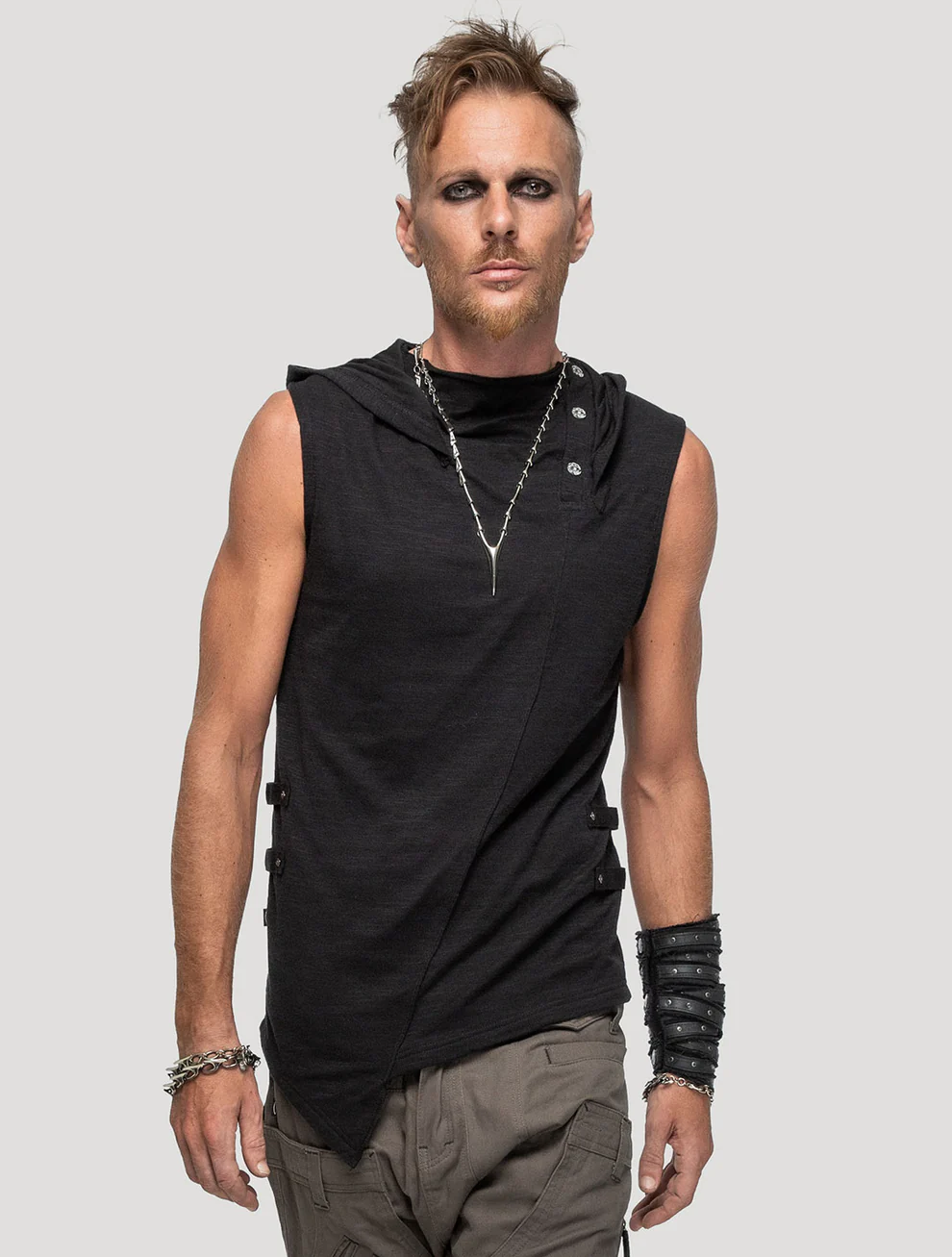 Slashed Sleeveless Hoodie