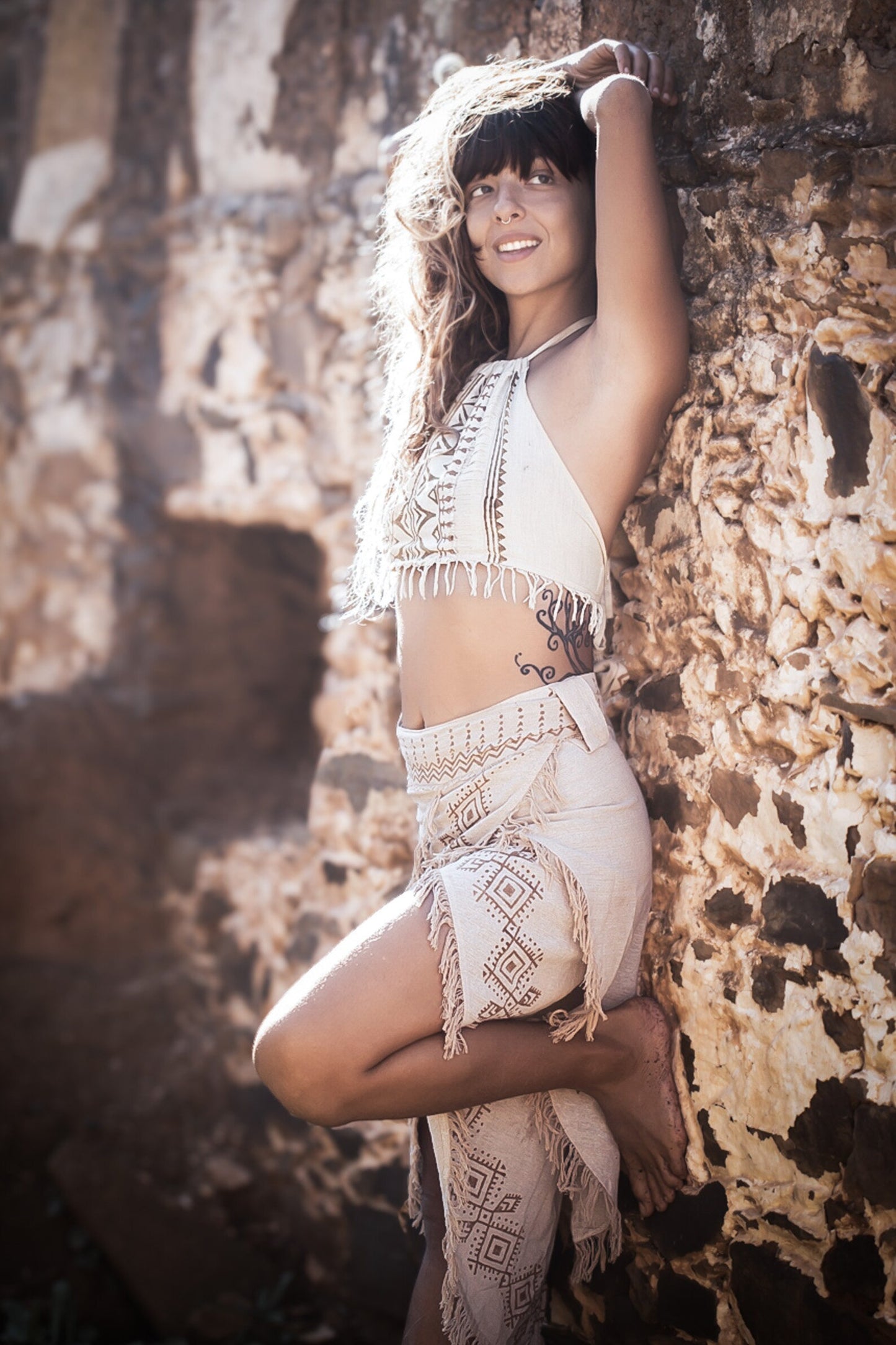 Wrap Long Skirt with Block Print