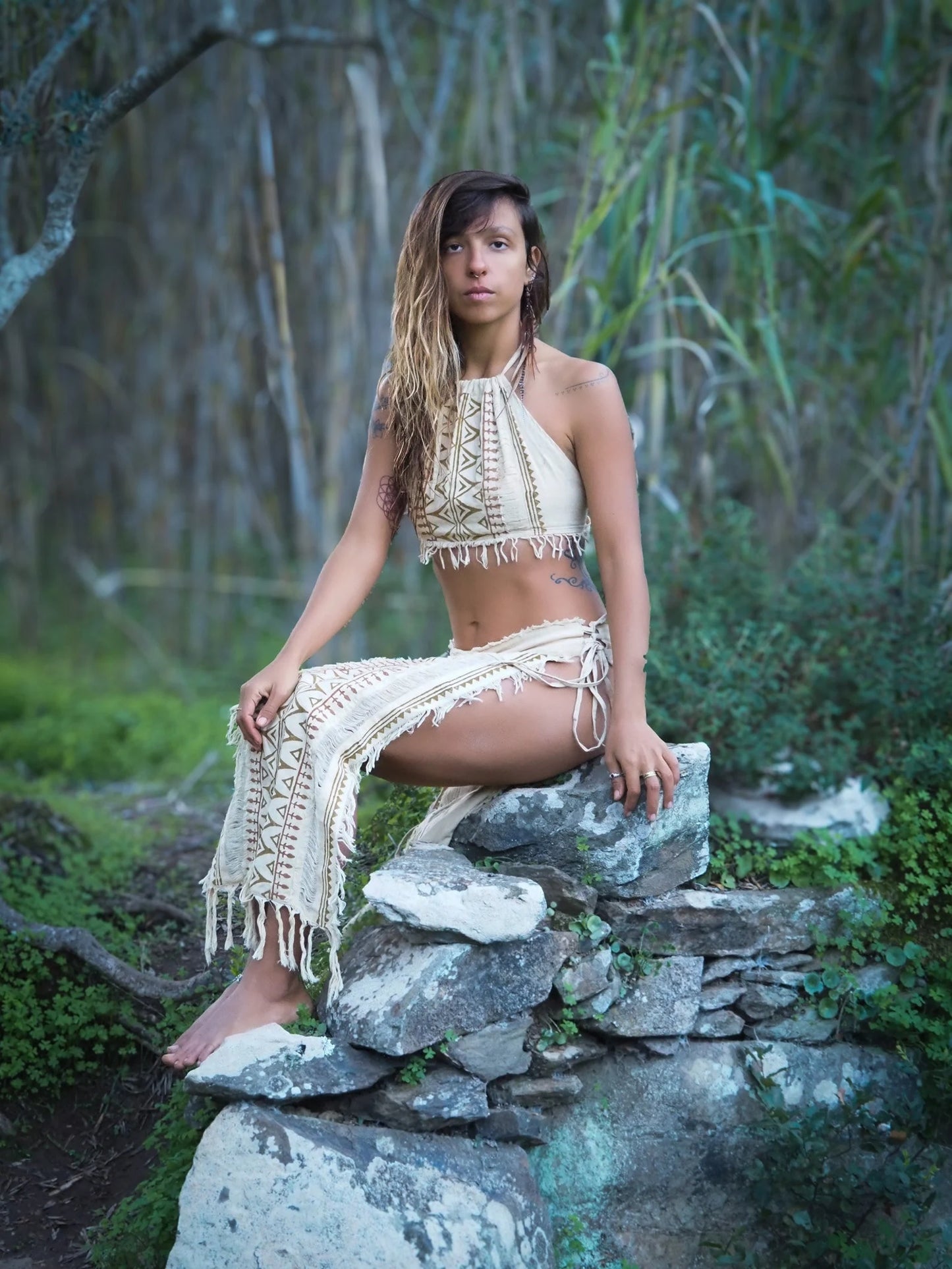 Tribal Block Print Panel Skirt