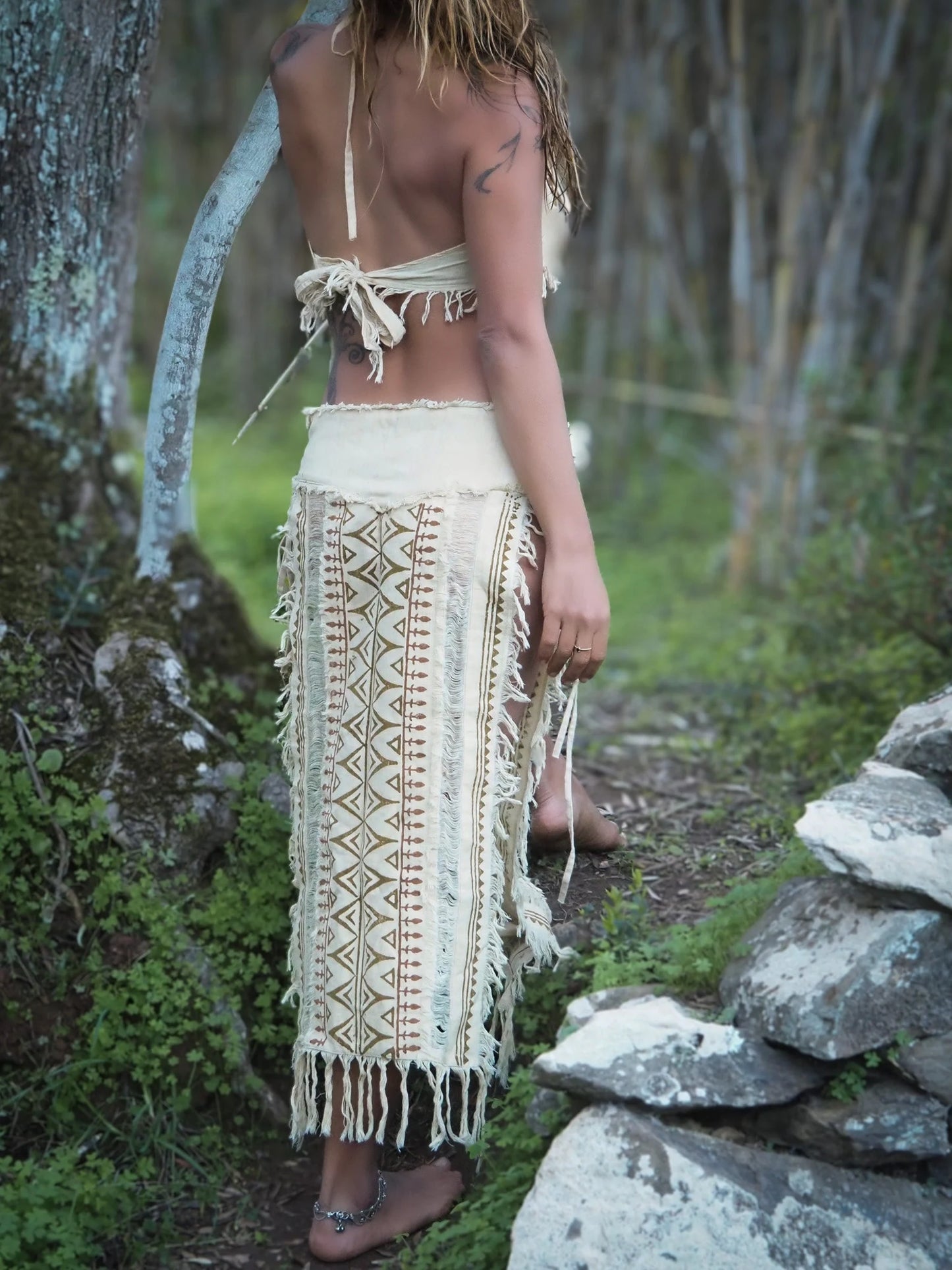 Tribal Block Print Panel Skirt