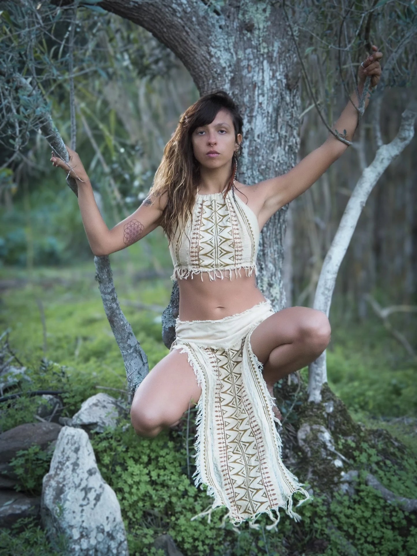 Tribal Block Print Panel Skirt