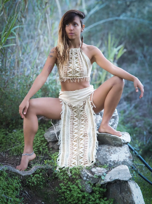 Tribal Block Print Panel Skirt
